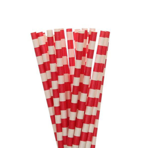 RED Rugby Stripe Paper Straws