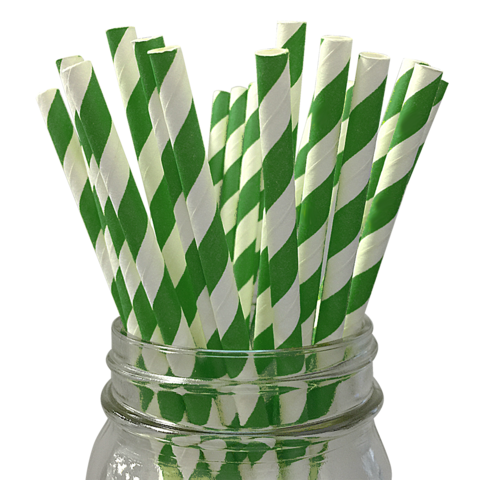 GREEN & White Stripe Paper Straws