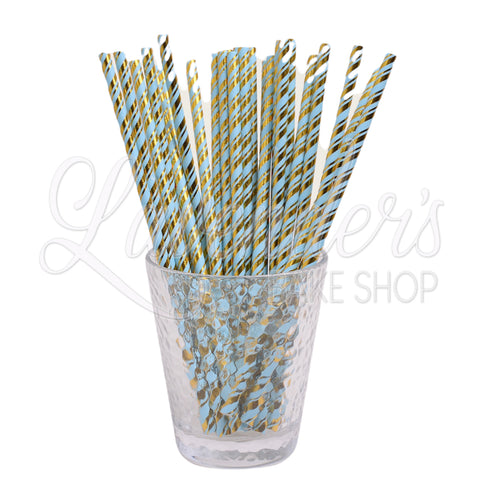 METALLIC BLUE WITH GOLD STRIPES Paper Straws