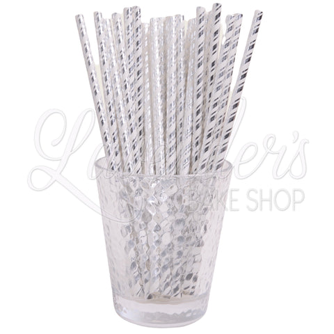 METALLIC WHITE WITH SILVER STRIPES Paper Straws