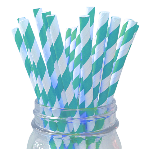 AQUA & White Stripe Paper Straws