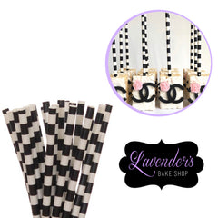 BLACK Rugby Stripe Paper Straws