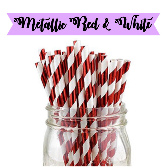 METALLIC Red & White Paper Straws