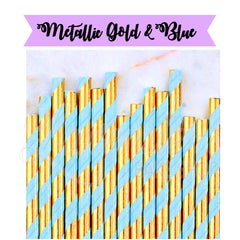METALLIC Gold & Blue Paper Straws