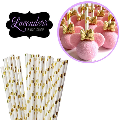 METALLIC WHITE & Gold  Polka Dots Paper Straws