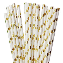 METALLIC WHITE & Gold  Polka Dots Paper Straws