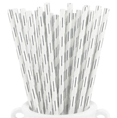 METALLIC Silver & White Paper Straws