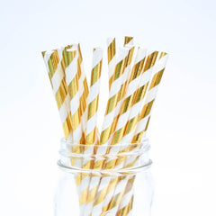 METALLIC Gold & White Paper Straws