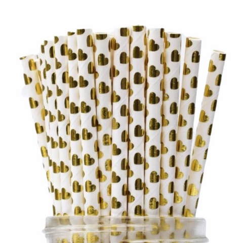 GOLD FOIL HEARTS Paper Straws