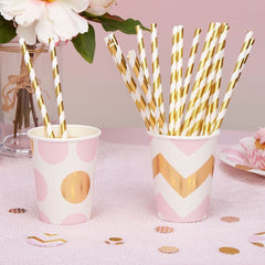 METALLIC Gold & White Paper Straws