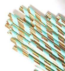 METALLIC Gold & Mint Green Paper Straws