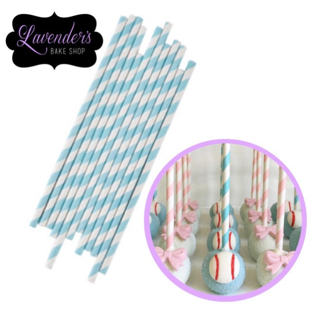 LIGHT BLUE & White Paper Straws