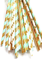 METALLIC Gold & Mint Green Paper Straws
