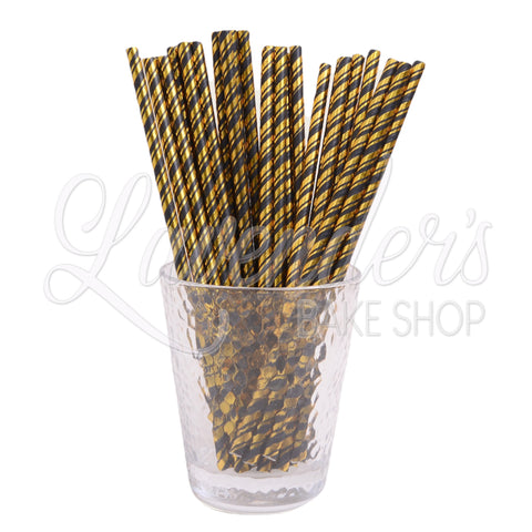 METALLIC GOLD WITH BLACK STRIPES Paper Straws