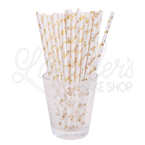 METALLIC WHITE & GOLD PRINCESS Paper Straws