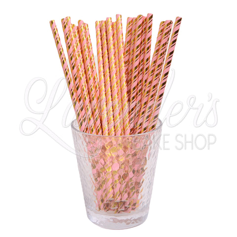 METALLIC PINK & GOLD STRIPES  Paper Straws