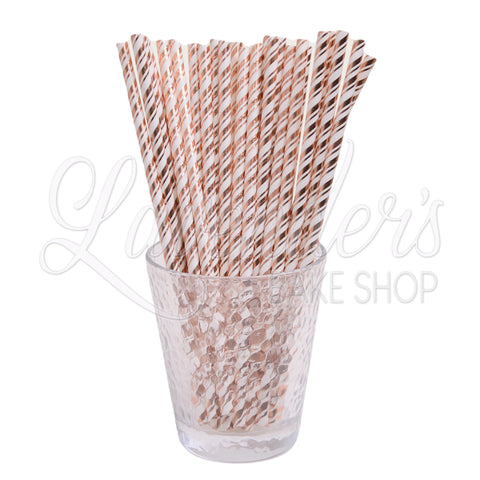 METALLIC WHITE WITH ROSE GOLD STRIPES Paper Straws