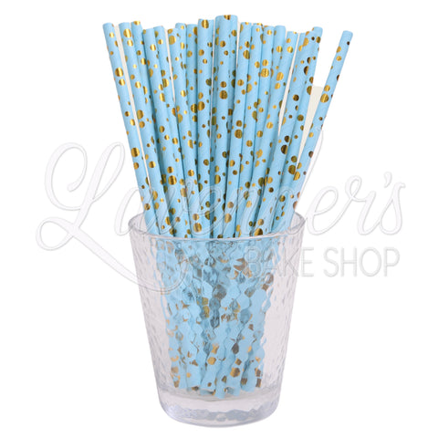 BLUE WITH METALLIC GOLD DOTS Paper Straws