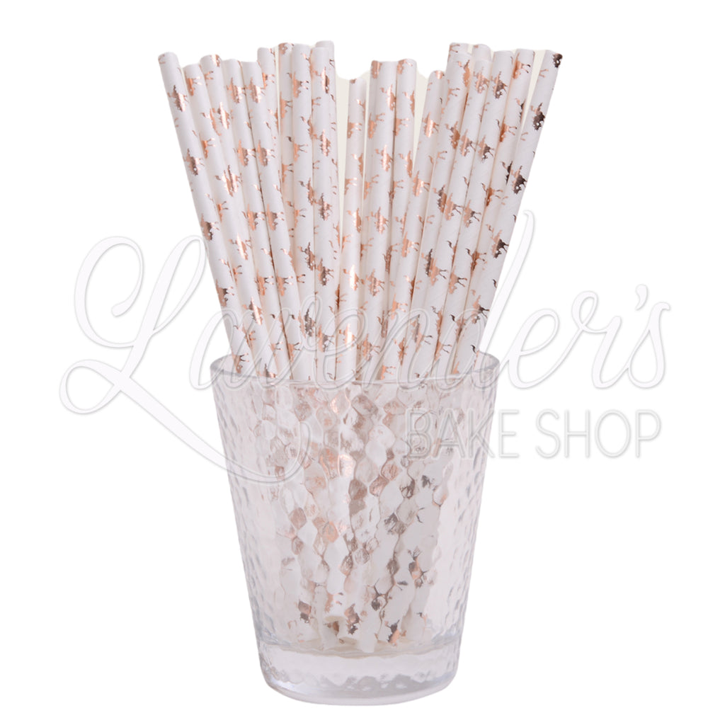 METALLIC WHITE & ROSE GOLD UNICORN Paper Straws