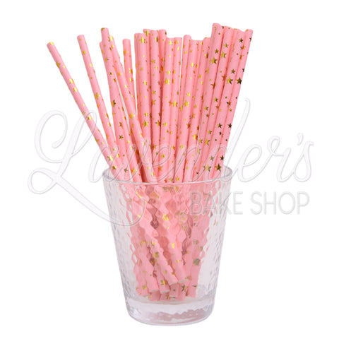 METALLIC CORAL & GOLD STARS Paper Straws